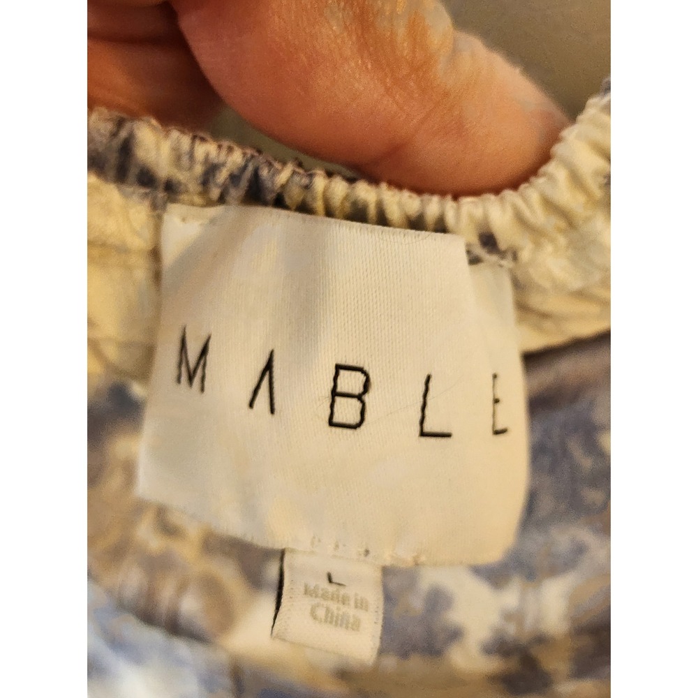 Mable Blue Floral Bustier Maxi Dress Ruffle Strap Smocked Back Pockets Large - Picture 7 of 10